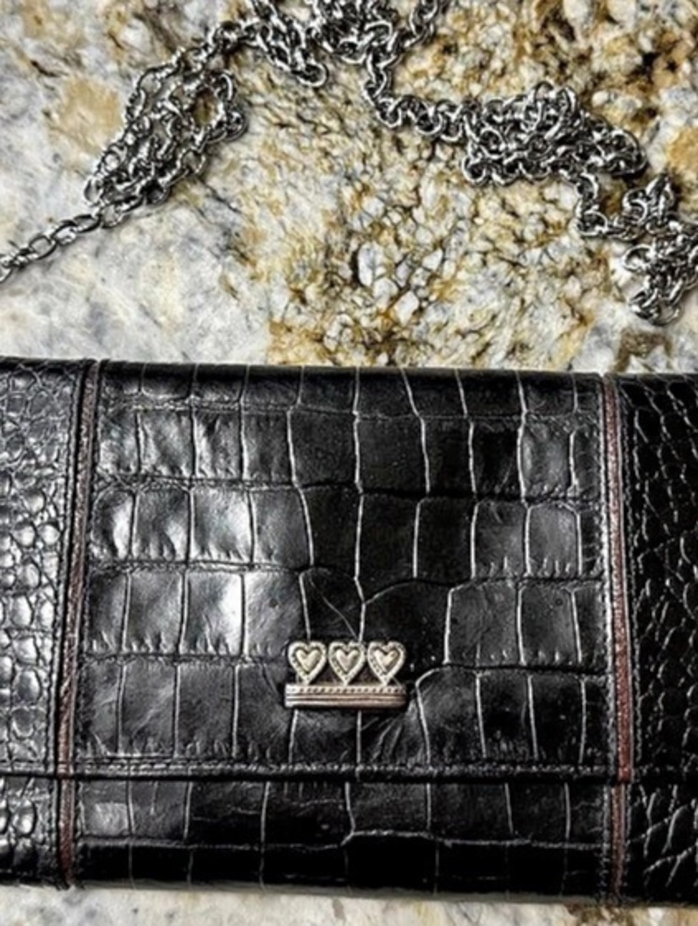 Brighton, Black, Croc, Leather, Wallet, Crossbody, Purse, Clutch